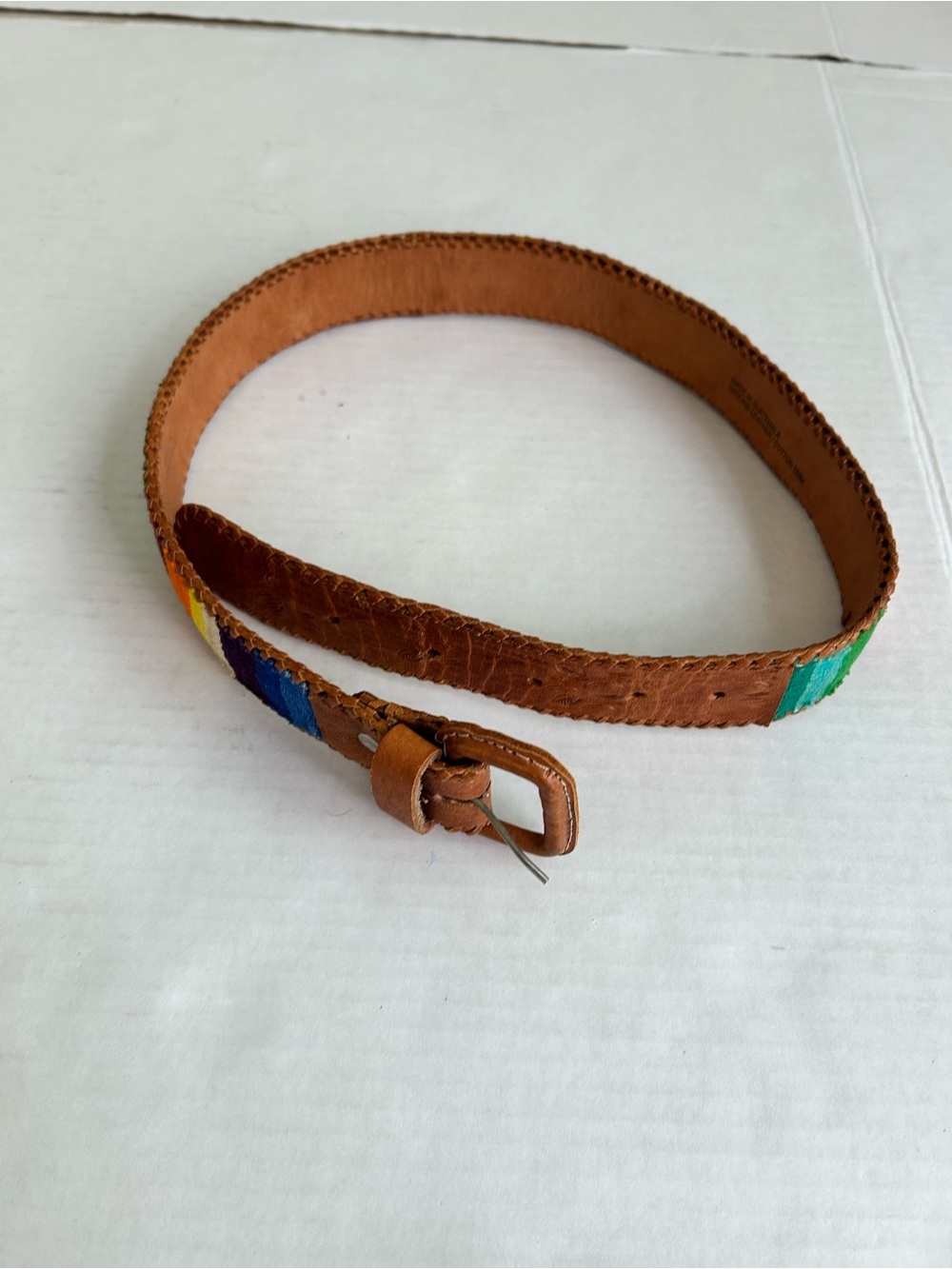 Women’s hand woven Guatemalen Leather Multicolor Accent  Belt 28 small ex small